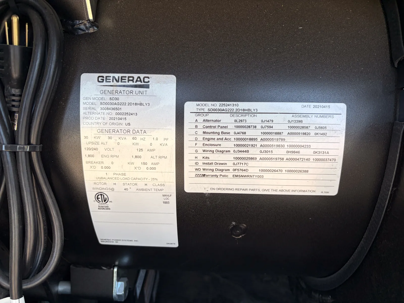 5 30kw generc industrial generator unit 093711 control panel