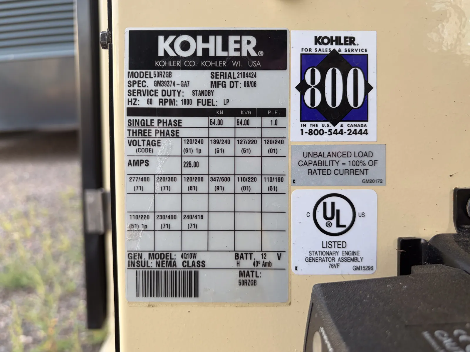 5 54kw kohler industrial generator unit 093828 control panel