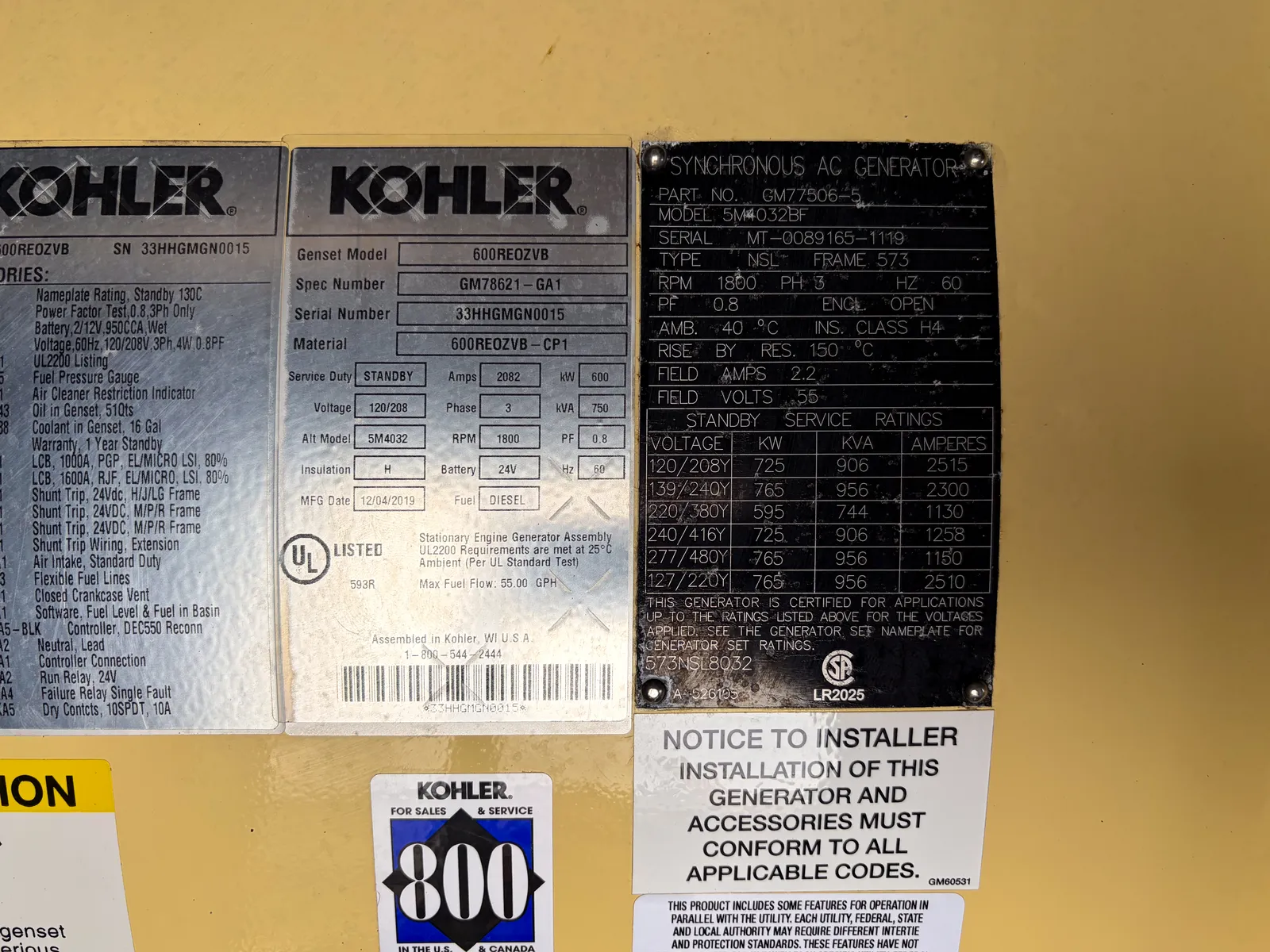 5 600kw kohler industrial generator unit 093384 control panel