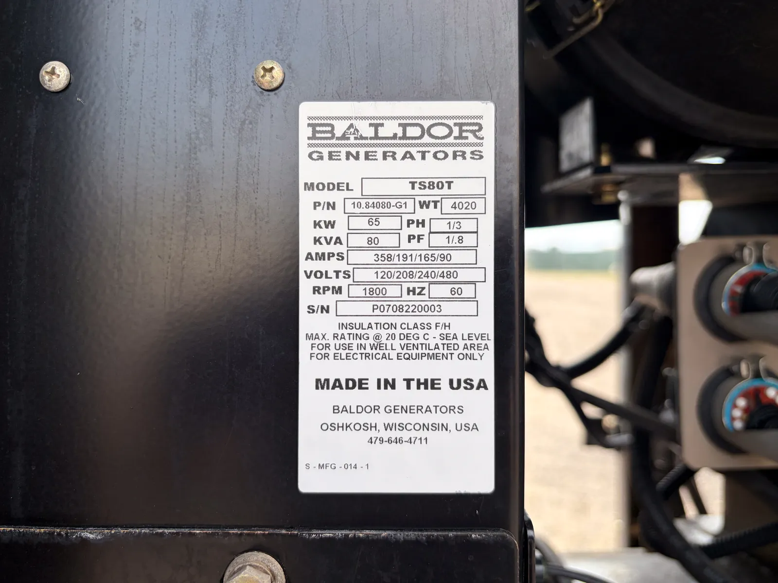 5 65kw baldor industrial generator unit 093745 control panel