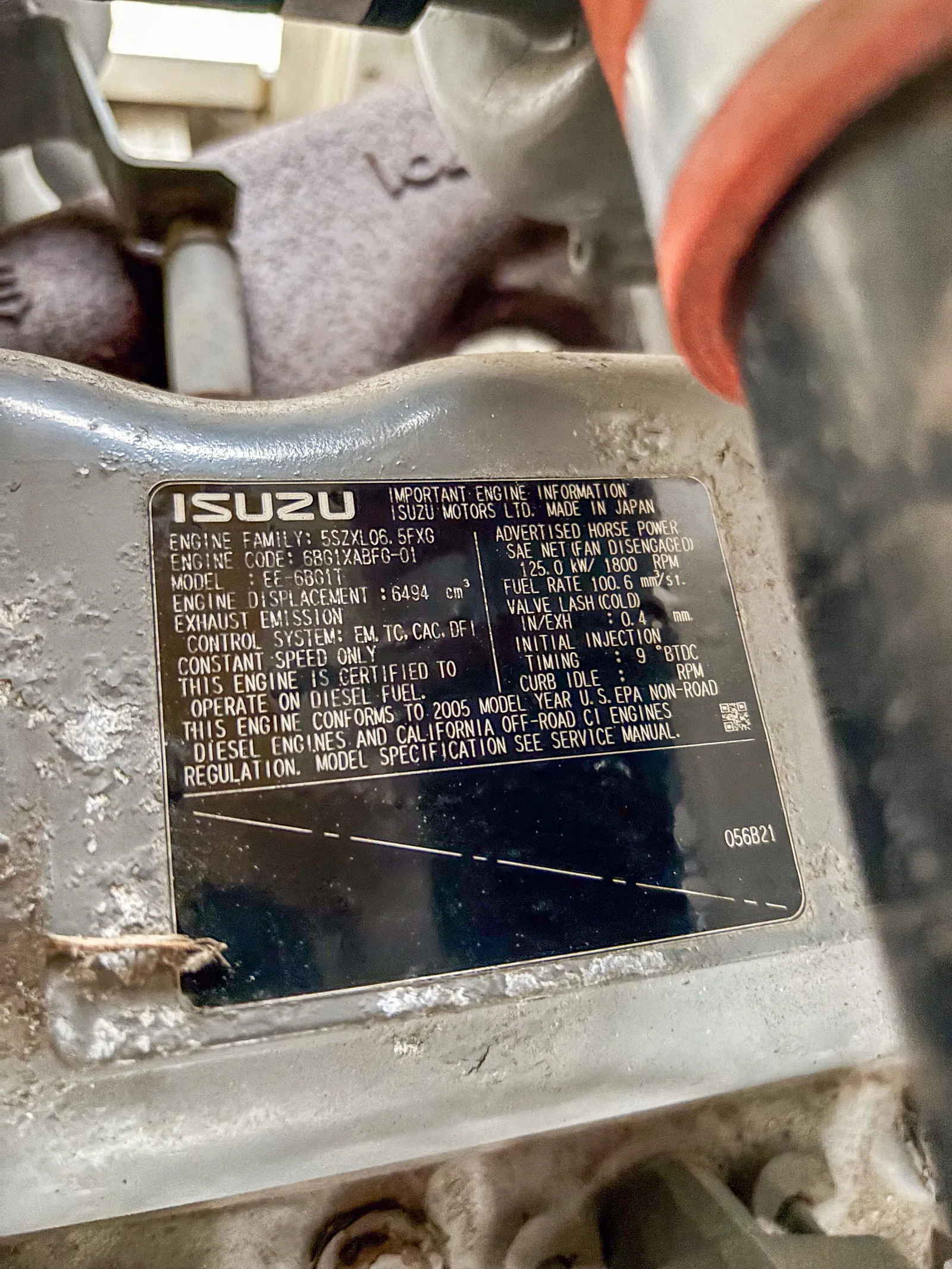 6 80kw shindaiwa industrial generator unit 093471 data tag