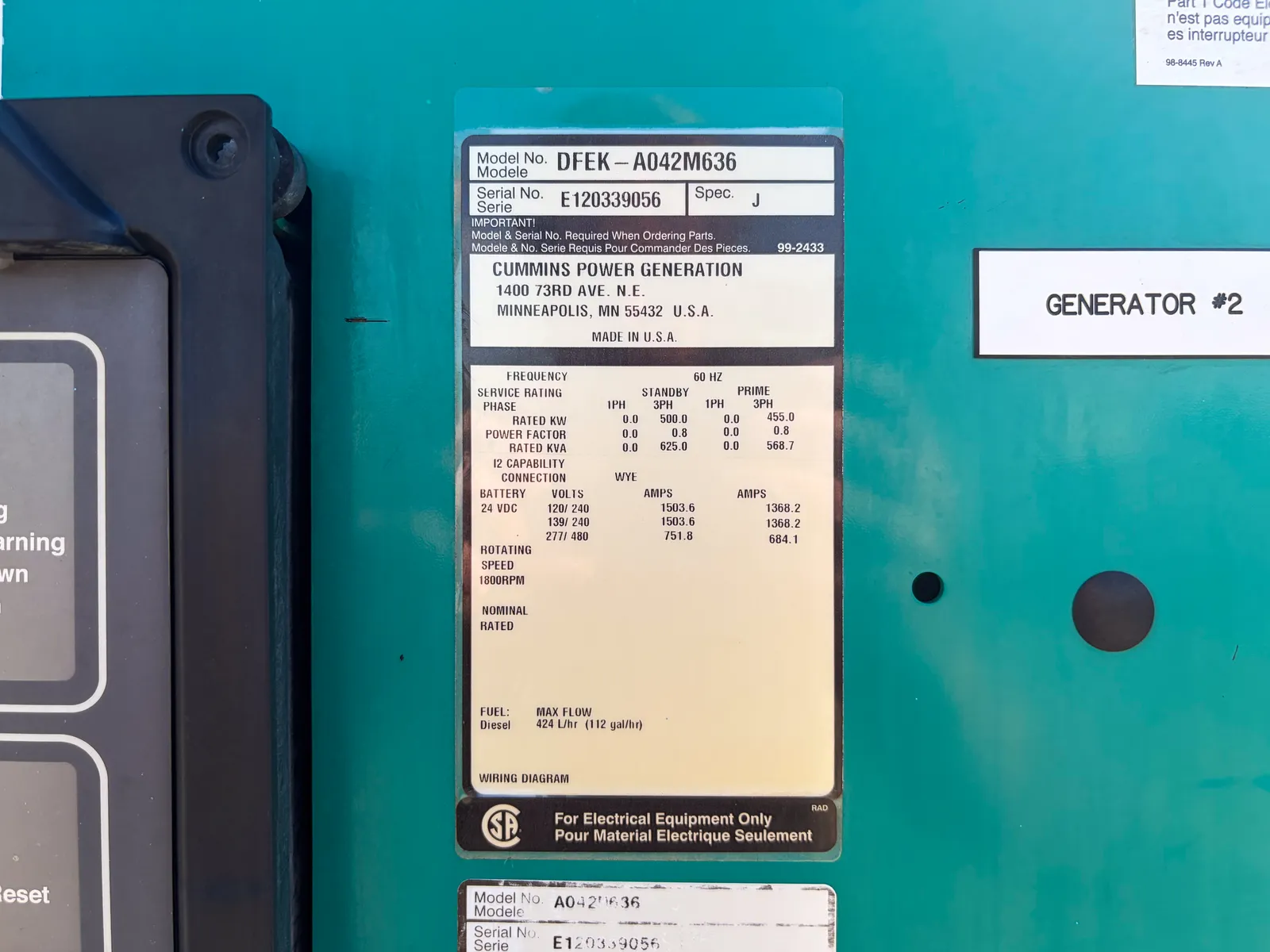 5 500kw cummins industrial generator unit 094111 control panel